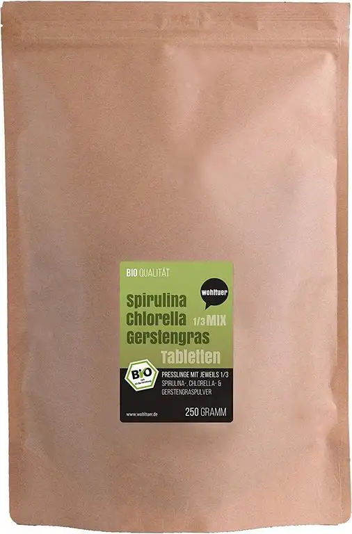 Wohltuer Spirulina + Chlorella + Gerstengras 1/3 Mix | Bio Algen Superfood Mix Tabletten in Rohkostqualität 250g