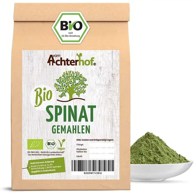 Spinatpulver BIO (250g) | Rohkostqualität | Ideal für einen Smoothie oder zum färben für Nudeln | Spinat Pulver vom Achterhof