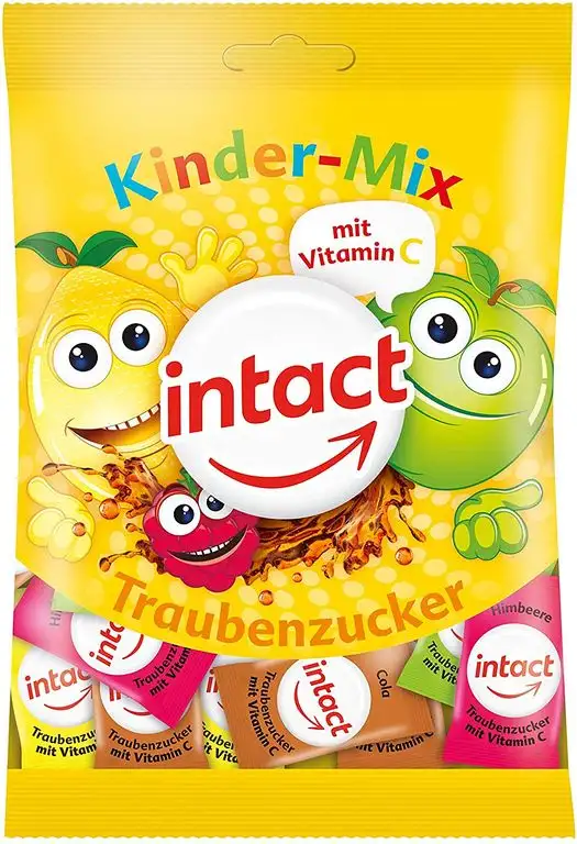 intact Kinder-Mix Traubenzucker Beutel - 2x 100g, zartschmelzende Bonbons, einzeln verpackt, bekannt aus Ihrer Apotheke, für Diabetiker, Sport und Schule