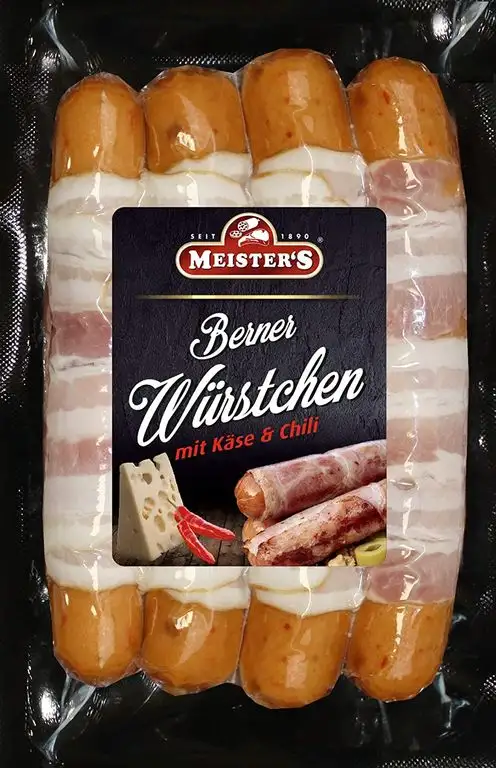 Berner Würstchen mit Chili, Käse & Bacon | Käsewurst | Grillwürste | Premium BBQ Griller zum Braten und Grillen | 300g