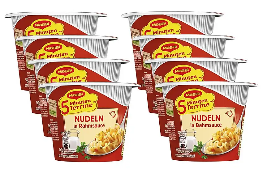 Maggi 5 Minuten Terrine Nudeln in Rahmsauce, 8er Pack (8 x 61 g)