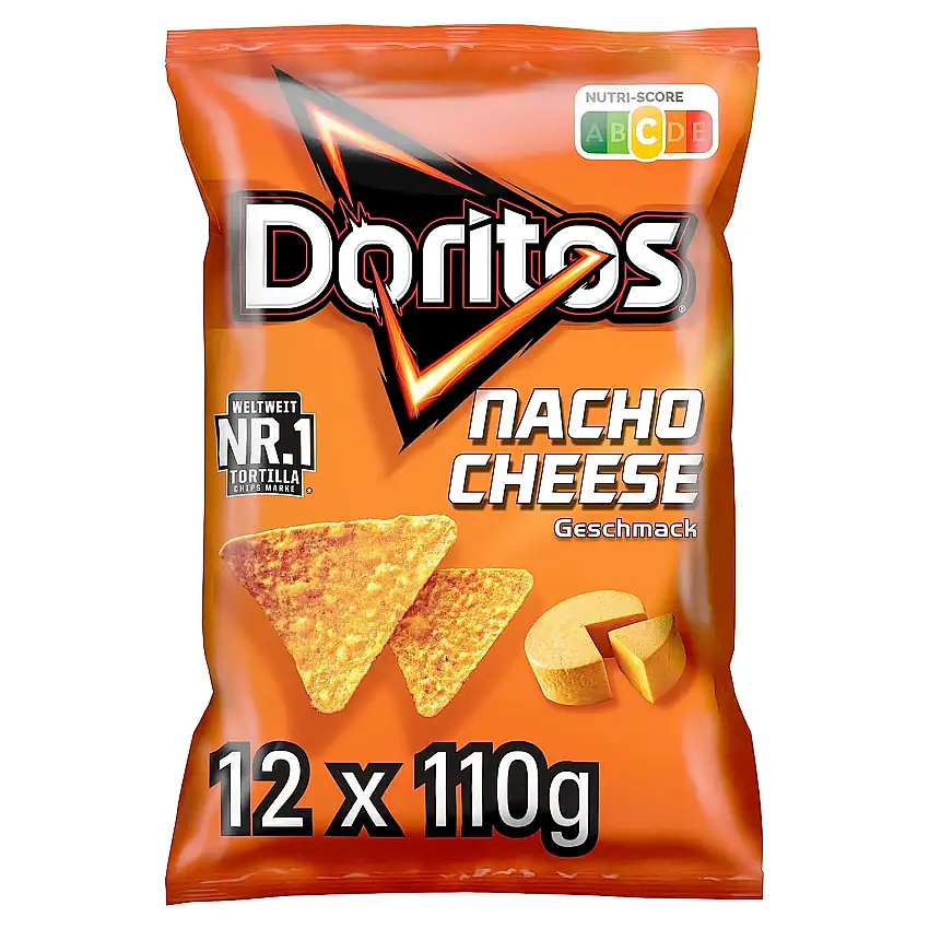 Doritos Nacho Cheese -Tortilla Nachos mit Käse Geschmack - Herzhafter Snack zum Knabbern aus Mais (12 x 110g)