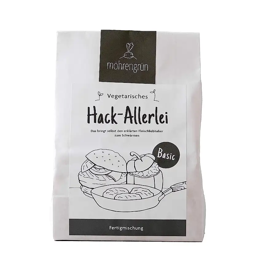 Vegetarisches Hack-Allerlei Basic | Fertigmix zur Zubereitung von Frikadellen, Bolognese, Burger & Co. | nur Wasser hinzugeben | 150g (ergibt 300g bratfertigen Teig oder ca. 4 Frikadellen)