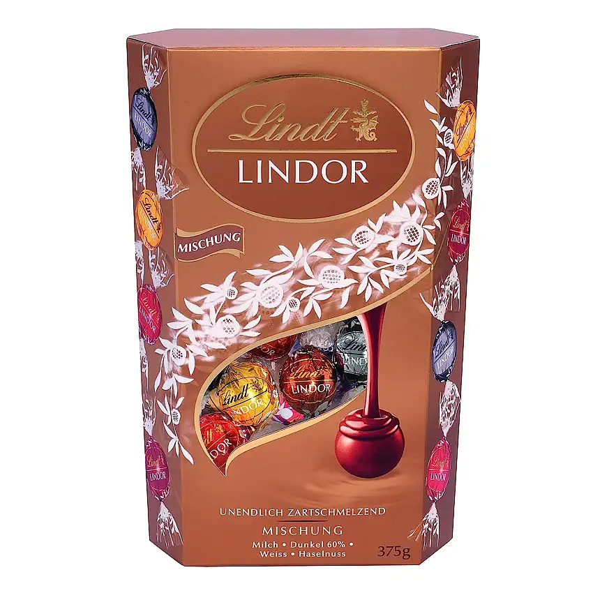 Lindt Schokolade LINDOR Cornet, Mischung, Schokoladen-Kugeln mit zartschmelzender Füllung (Vollmilch, Weiß, Dark und Haselnuss), Schokoladen-Geschenk, 1er Pack (1 x 375 g)