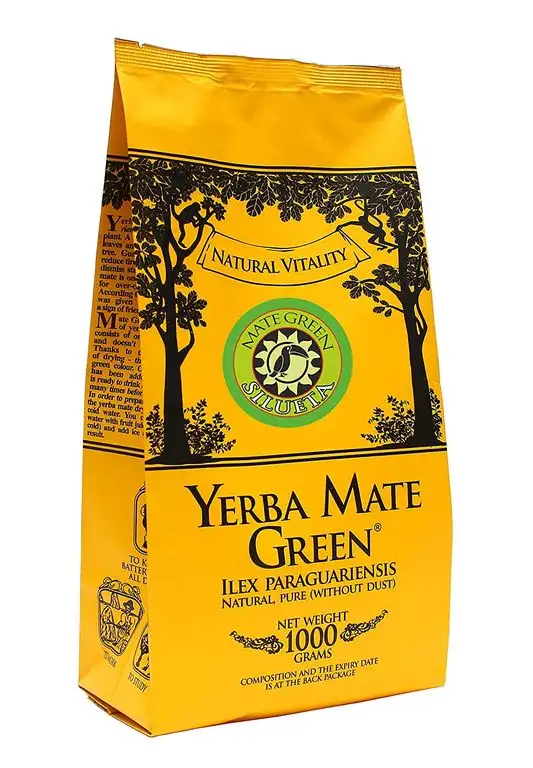 Yerba Mate Green Silueta 1000 g | Mate Grün Brasilianischer Mate-Tee 1 Kg | Leicht Süß und Sauer Mate Tee | mit Minzblatt, Hagebutte | Fenchelfrucht und Apfelaroma | Hohe Qualität Großes Paket |