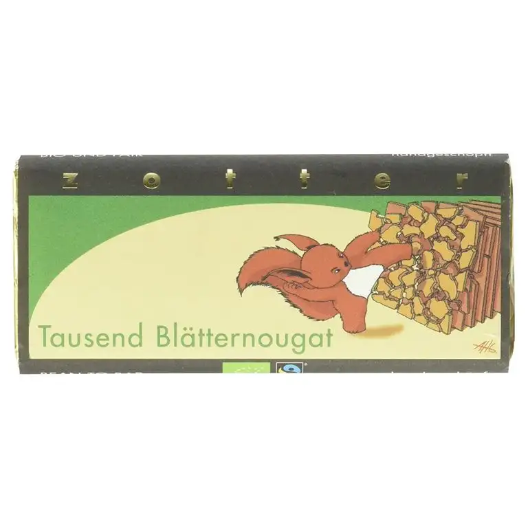 Zotter Bio Schokolade Tausend Blätternougat, Handgeschöpft, 70g