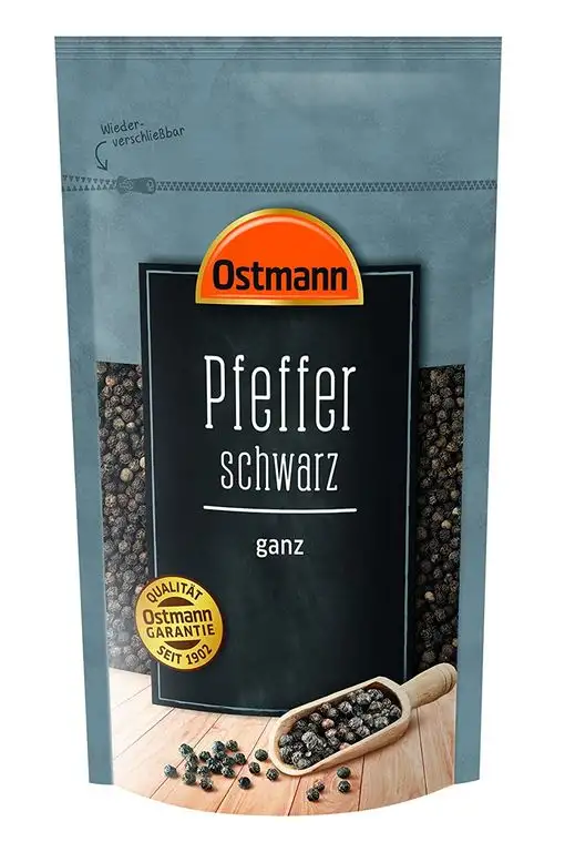 Ostmann Pfeffer schwarz ganz 250 g, Pfefferkörner schwarz, schwarzer Pfeffer ungemahlen, für Pfeffermühle & dunkle Speisen