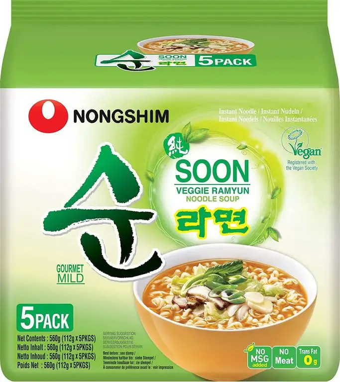 Nong Shim Instantnudeln Soon Veggie Ramyun - Koreanische Gemüse Ramen Suppe mild - Instantsnack - schnelle Zubereitung - 2 x 5er Vorteilspack à 560g