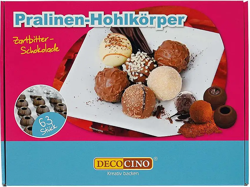 DECOCINO Pralinen-Hohlkörper (63 Stk) – Zartbitter Schokolade – Pralinen-Form |Pralinen selber machen – ideale Pralinen-Hohlkugeln für Weihnachts-Pralinen