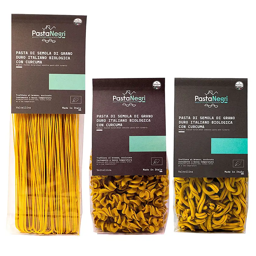 itali's - Italienische Spezialitäten Bio Kurkuma Nudeln 11 Pakete 250 g, Handwerkliche Produktion Bronze Gezogen Langsam Trocknend, Nur Italienischer Hartweizen Gemischtes Formatangebot
