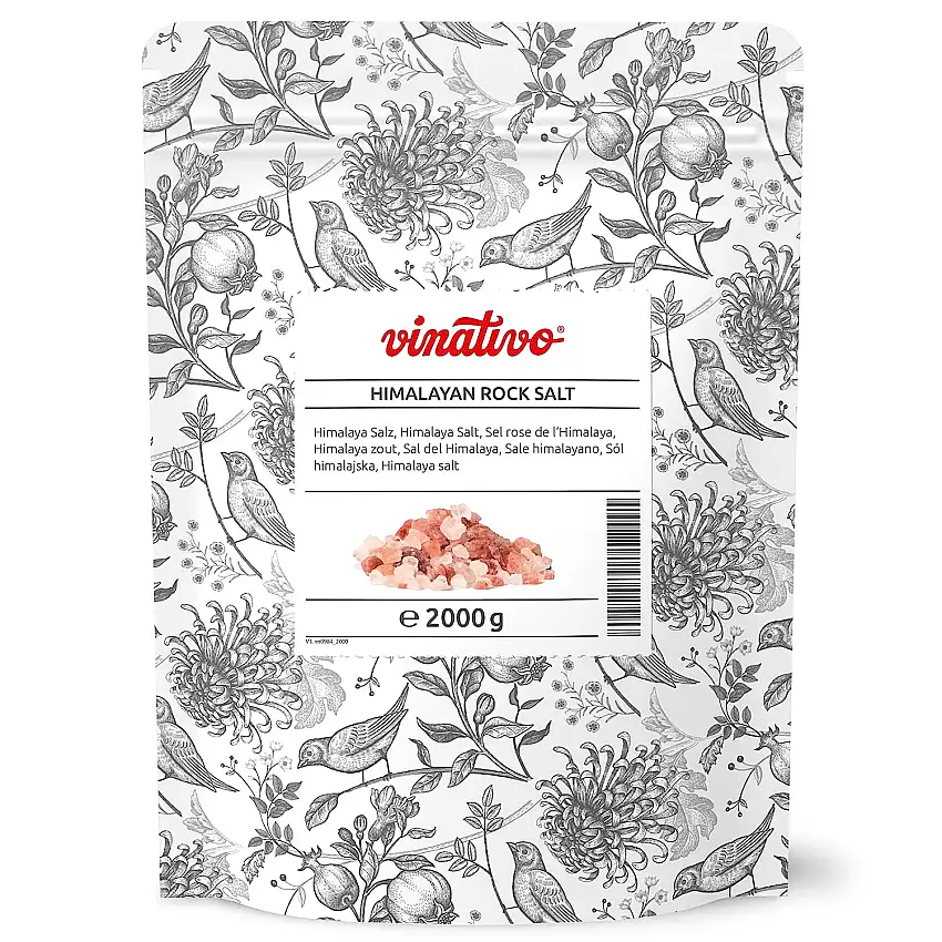 vinativo Rosa Kristallsalz – grob – 2kg – Premium Qualität – unraffiniert – Steinsalz reich an Mineralien – für die Mühle geeignet - Salt Range Pakistan