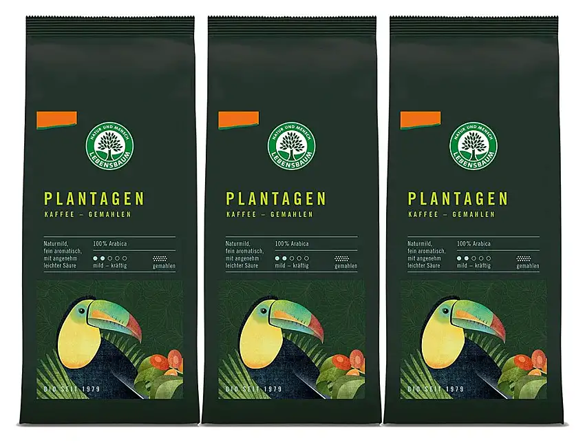 Lebensbaum Plantagen Kaffee, gemahlen, demeter, 3er Pack (3 x 250 g)