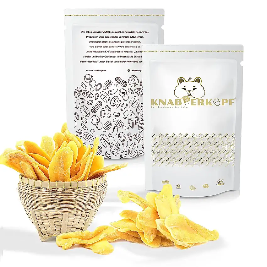 KNABBERKOPF Der Geschmack der Natur Mango getrocknet naturbelassen 100% vegan ganze Streifen 1kg
