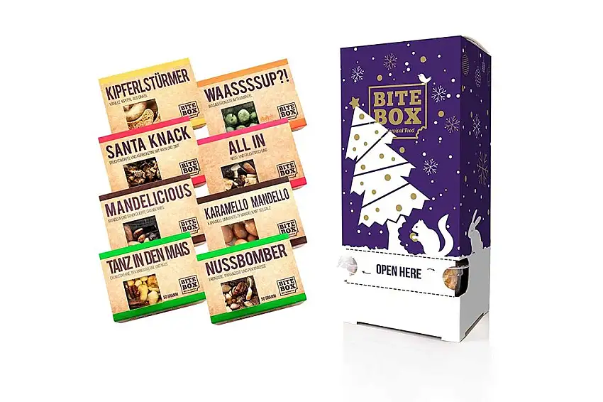 BiteBox Christmas Pack I Snack Geschenkidee Nüsse, Trockenfrüchte und Kekse I 8 gemischte leckere Snacks | Snack Geschenkbox