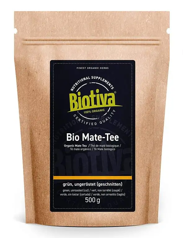 Matetee Bio 500g - ungerösteter grüner Mate Tee - Koffeinhaltige Yerba Mateblätter - Bio-Anbau - Verpackt und kontrolliert in Deutschland