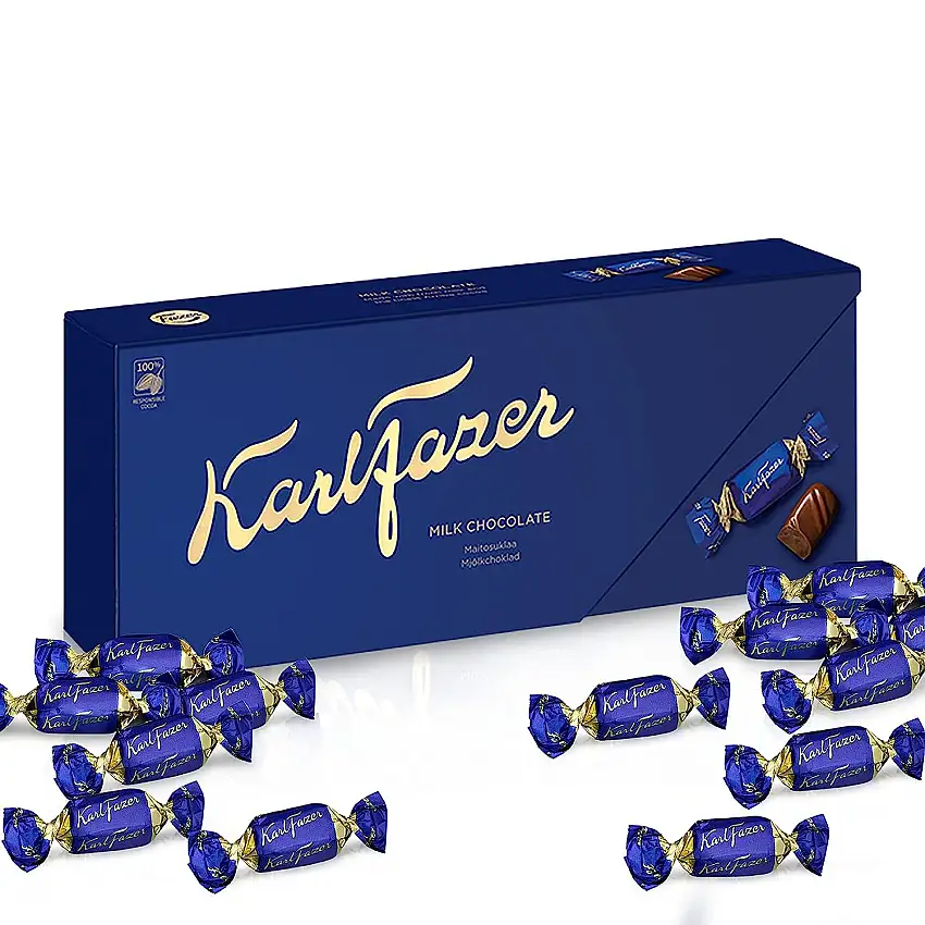 Karl Fazer Schokoladen Pralinen Geschenkbox – Elegante Luxus-Pralinen- Premium au Köstlicher Vollmilchschokolade – Auswahlbox mit Mini Schokolade Einzeln Verpackt 270g
