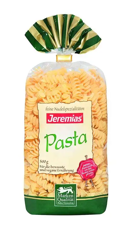 Jeremias Fusilli, Pasta - Hergestellt aus reinem Hartweizengrieß, 4er Pack (4 x 500 g Beutel)
