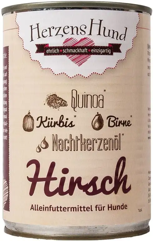 Herzens-Hund Hirsch, Kürbis, Birne, Quinoa Glutenfrei Hundefutter