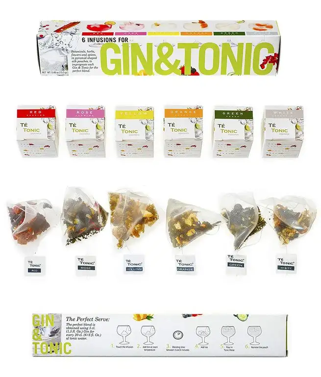 Te Tonic - 6 Gin Tonic Infusions Aroma Beuteln Botanicals Geschenk - Aromen Zum Verfeinern Ihres Gin. 100% Natürliche Gewürze, Kräuter ,Blumen Machen Ihren Cocktail