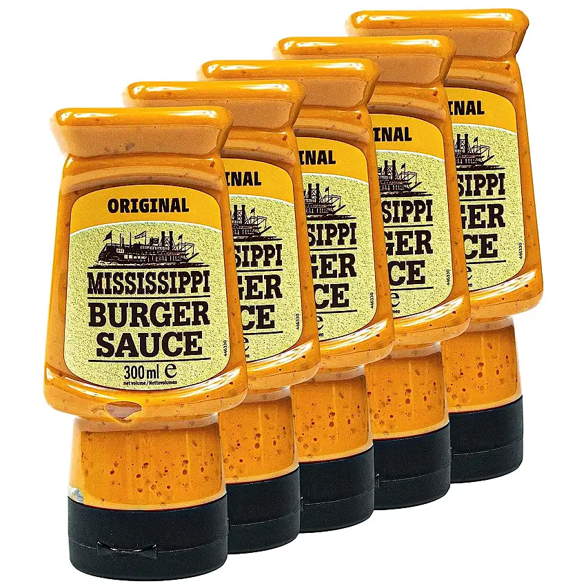 Mississippi - 5er Set Burger Sauce "Original" 300 ml - Würzig cremige Burgersauce - Premium Hamburger Soße ideal auch für Sandwich, Gegrilltem und als Dip
