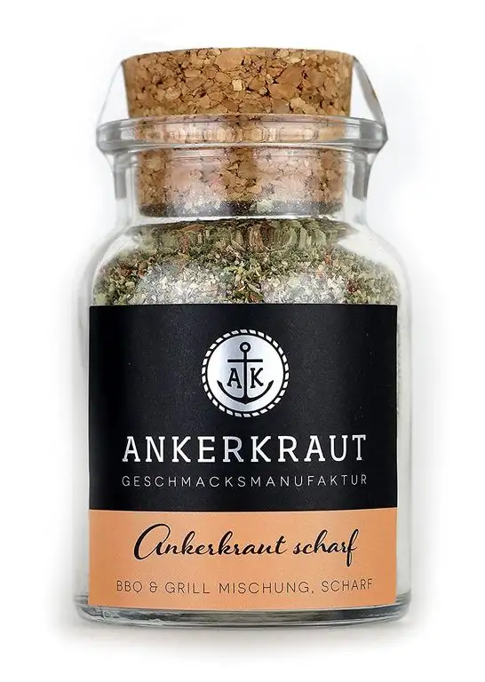 Ankerkraut BBQ scharf, die scharfe Variante des Ankerkraut Original, 80g im Korkenglas