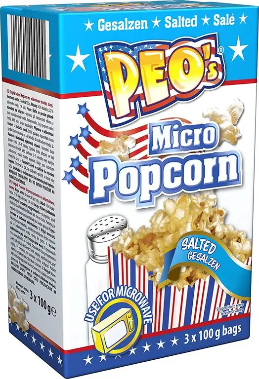 Peo's Micro Popcorn, Gesalzenes Mikrowellenpopcorn im 12er Vorteilspack, 12 Schachteln mit 3 x 100 g Inhalt, Popcorn Mais salzig für die Mikrowelle, Filmsnack, Kinoabend