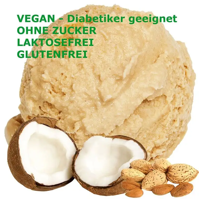 Kokos Mandel Geschmack Eispulver VEGAN - OHNE ZUCKER - LAKTOSEFREI - GLUTENFREI - FETTARM, auch für Diabetiker Milcheis Softeispulver Speiseeispulver Gino Gelati (Kokos Mandel, 333 g)
