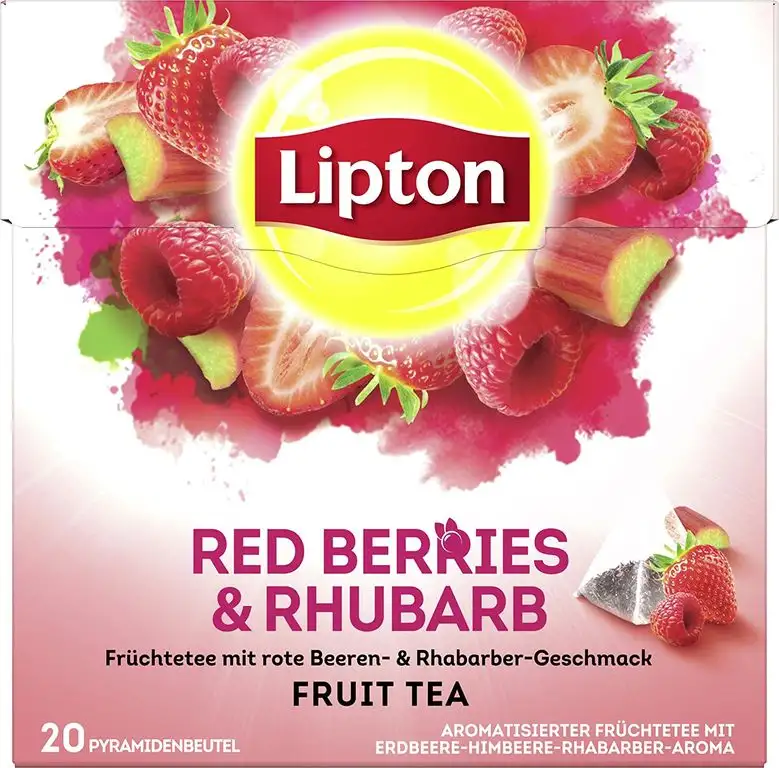 Lipton Früchtetee (für einen fruchtigen Teegenuss Erdbeere Himbeere Rhabarber Pyramidenbeutel) 3 x 20 Beutel