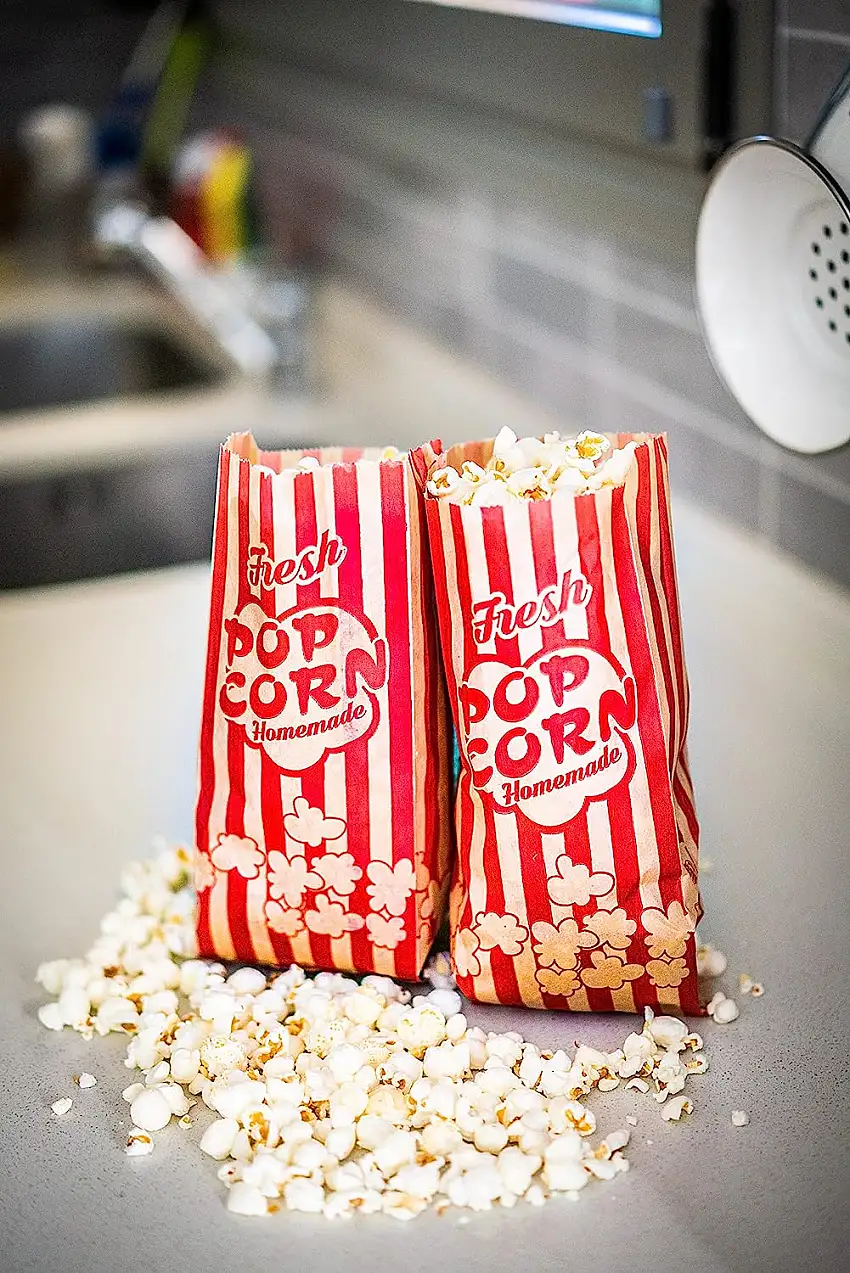 Popcorn-Beutel, 42,5 g, mittelbraun und rot, einzelne Pop-Mais-Papiertüten, Mini-Snack-Boxen, Konzessionsständer, Party-/Spielzubehör, Goodie Box – STOP TO SHOP!