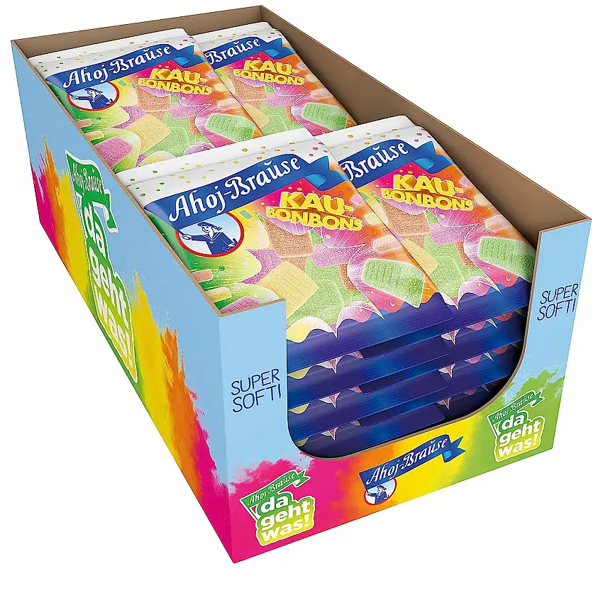 Frigeo Ahoj-Brause Kaubonbons - Brausiger Kauspaß in Den Geschmacksrichtungen Waldmeister, Himbeere, Orange und Zitrone, 16er Pack (16 x 150 g)