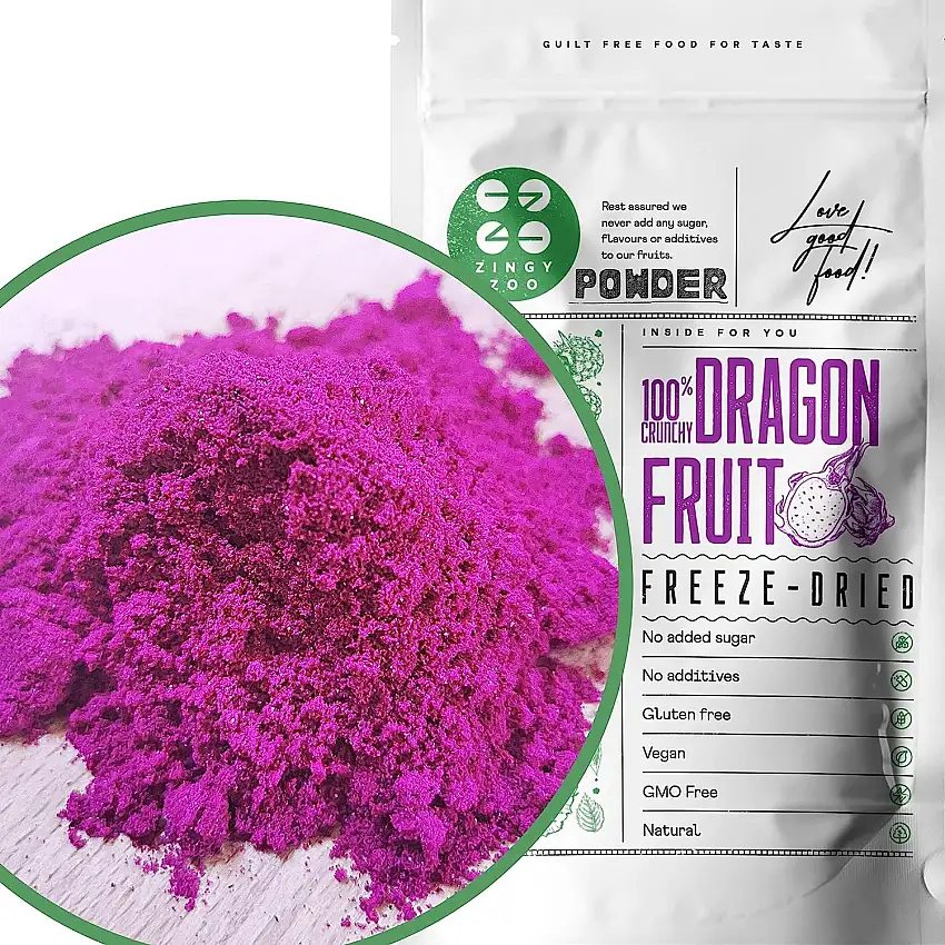 Drachenfrucht Pulver | Gefriergetrocknet Pink Pitaya Pulver | Red Pitaya | Freeze Dried Dragon Fruit Powder | Drachenfruchtpulver Pitahaya | Smoothie Bowl Pulver fur Matcha Pitaya Eistee Pink Latte