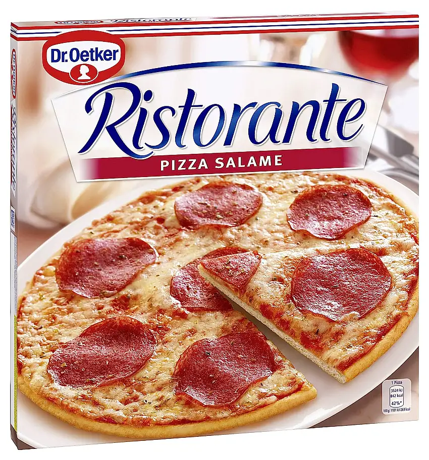 Dr. Oetker Ristorante Pizza Salame, 320 g – knusprige Pizza, tiefgefroren, belegt mit Salami, Tomaten, Mozzarella und Edamer