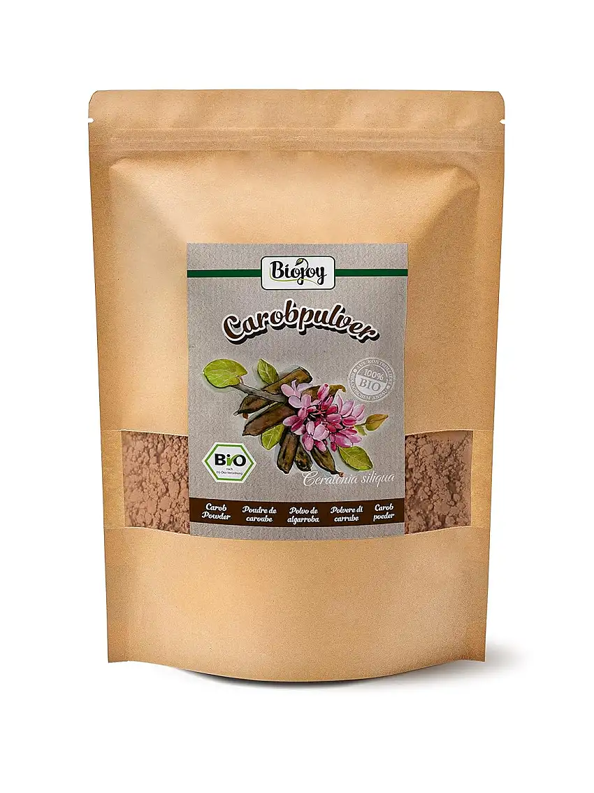 Biojoy BIO-Carobpulver (1 kg), Johannisbrotmehl als Bindemittel und Kakao-Ersatz, Johannisbrot-Schoten getrocknet und gemahlen