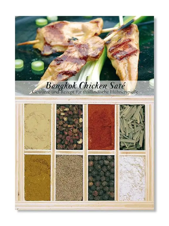 Bangkok Chicken Saté – 8 Gewürze Set für die asiatischen Hähnchenspieße (50g) – in einem schönen Holzkästchen – mit Rezept und Einkaufsliste – Geschenkidee für Feinschmecker von Feuer & Glas