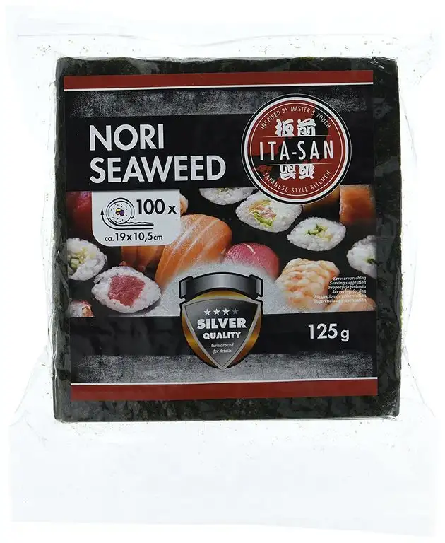 ITA-SAN Seetang (geröstet, für Sushi, halbes 100 Blatt, Nori Silber) 1er Pack (1 x 125 g Packung)