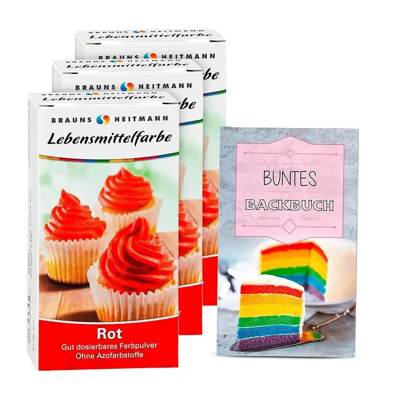 Brauns Heitmann Lebensmittelfarbe Rot: zum Verzieren von Backwaren, Füllungen, Cremes, Desserts, Farbpulver frei von AZO-Farbstoffen, geschmacksneutraler Naturfarbstoff, 3 x 8g