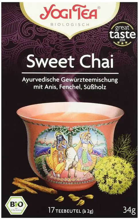 Yogi Tea Bio Tee Sweet Chai Ayurvedische Gewürzteemischung mit Anis, Fenchel und Süßholz, 17 Teebeutel, 34 g