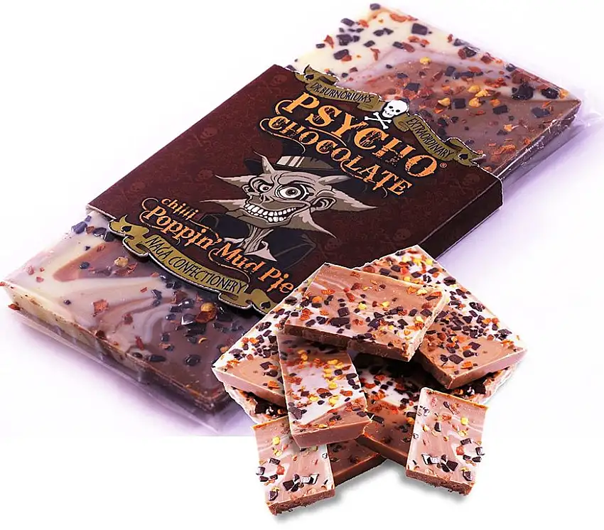 Psycho Chocolate Poppin' Mud Pie mit Ghost-Pfeffer Chili Schokoladentafel