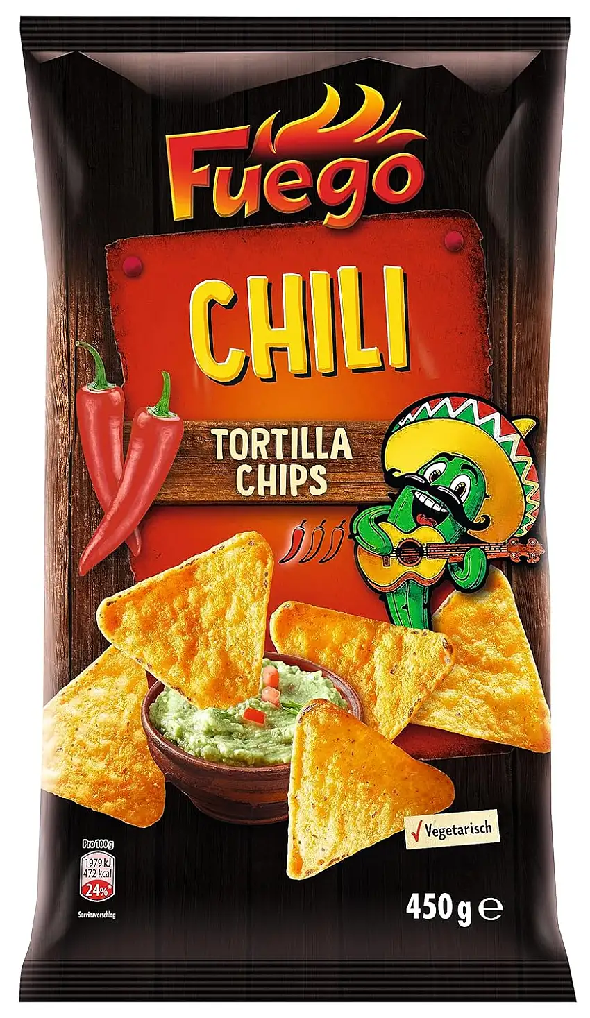 Fuego - Tortilla Chips Chili | Mexikanische Tortillachips mit Chiligeschmack | Knuspriger Snack aus Maismehl | 450 g im Beutel