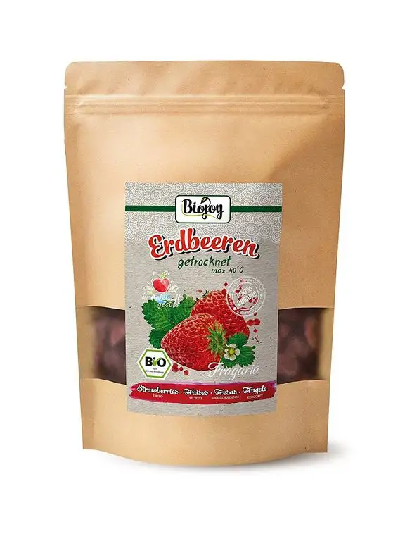 Biojoy BIO-Erdbeeren getrocknet, gesüßt mit einem Hauch Apfeldicksaft (0,5 kg)