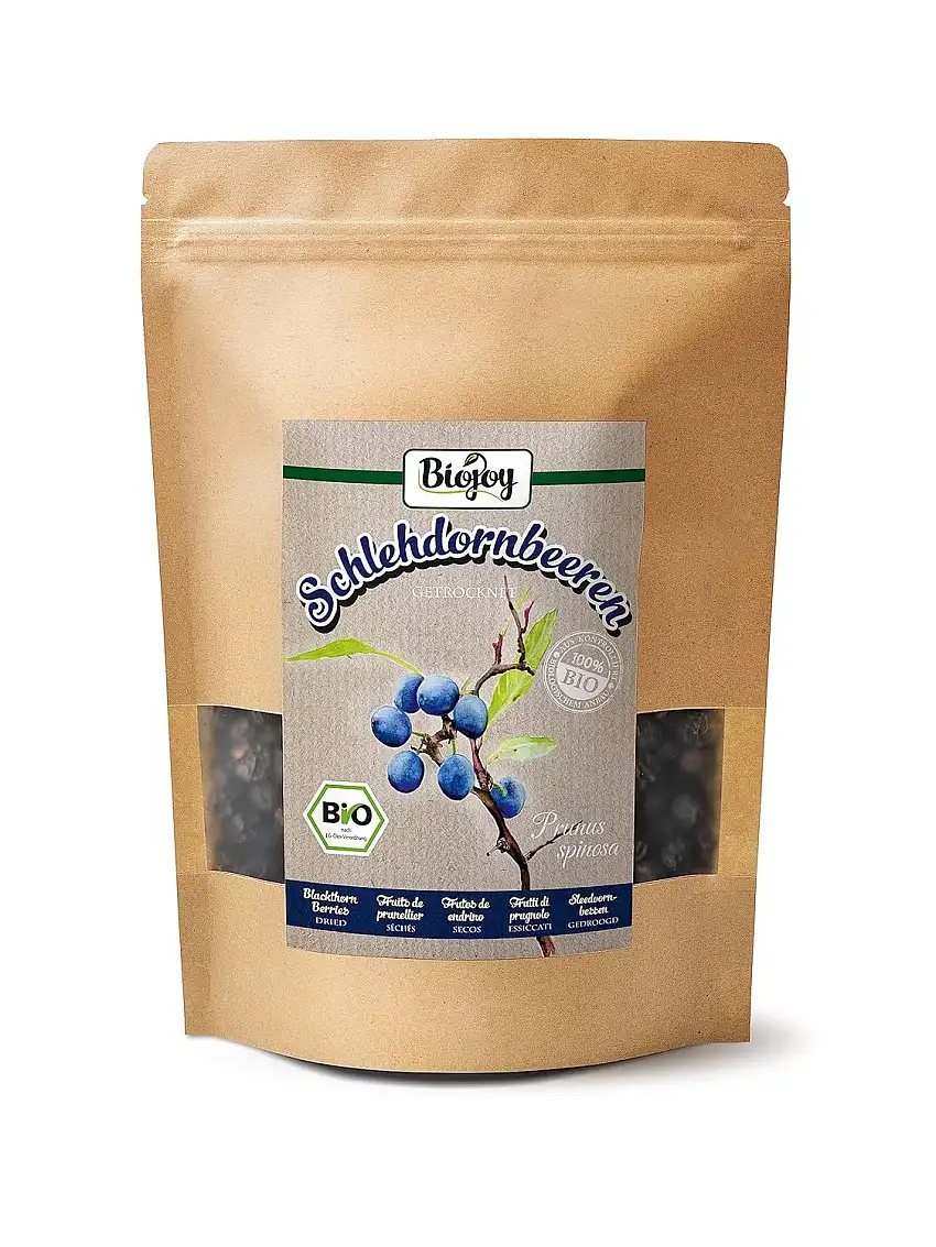 Biojoy BIO-Schlehdornbeeren (500 g), getrocknet und ganz, Schlehdorn Tee (Prunus spinosa)