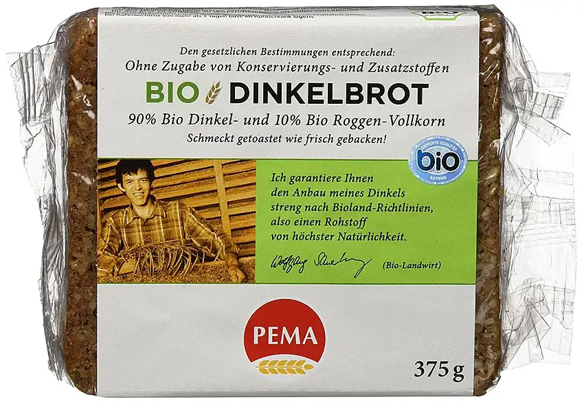 PEMA Bio Dinkelbrot, eine Vollkornbrot-Spezialität aus frisch gemahlenem Dinkel-Vollkorn und Natursauerteig, 8er Pack (8 x 375 g)
