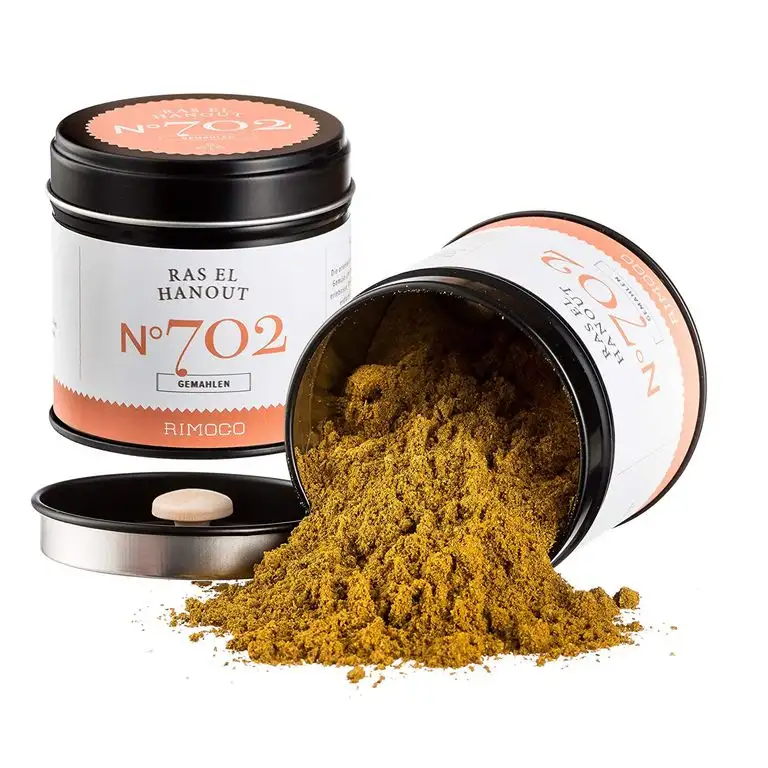 Rimoco N°702 Bio Ras el Hanout - Traditionell nordafrikanische Gewürzmischung | würzig, blumig & warm | Bio Anbau (DE-ÖKO-022) | 50g in eleganter Gewürzdose mit Aromadeckel