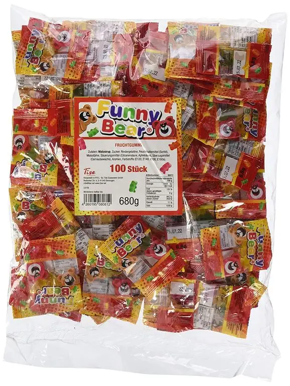 Tise Süsswaren Funny Bear Fruchtgummi Wurfmaterial Karneval Fasching Geburtstage Events Veranstaltungen Partys Giveaway Kindergeburtstag Hochzeit, 100 Stück