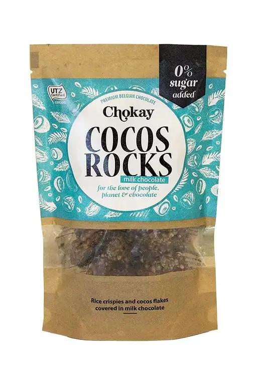 Chokay schokolade Belgische Milchschokolade mit Kokosflocken und einem leckeren knusprigen Biss, ohne Zuckerzusatz, 2er Pack (2 x 110 g)