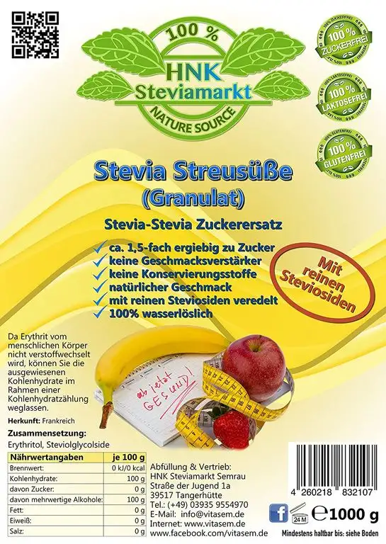 Stevia Streusüße Granulat mit Erythrit, 1er Pack (1 x 1kg)