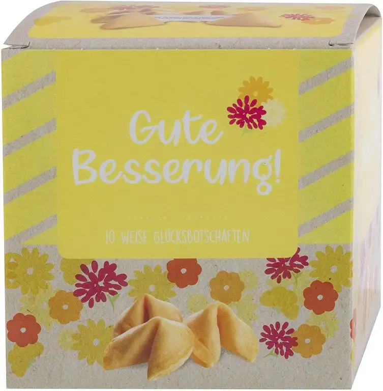 Ni Hao Gute Besserung Glückskekse in schöner 10er Box mit einzeln verpackten Keksen und verschiedenen Sprüchen - Made in Germany