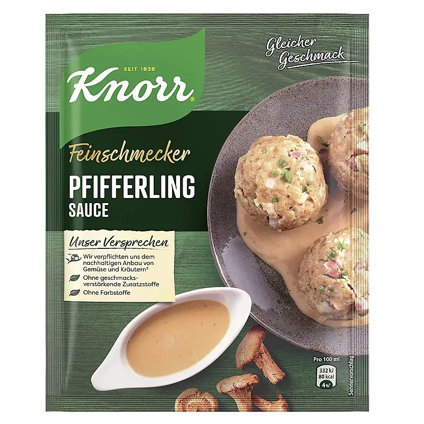 Knorr Feinschmecker Pfifferling Sauce leckere hellbraune Soße ohne geschmacksverstärkende Zusatzstoffe 250 ml 1 Stück