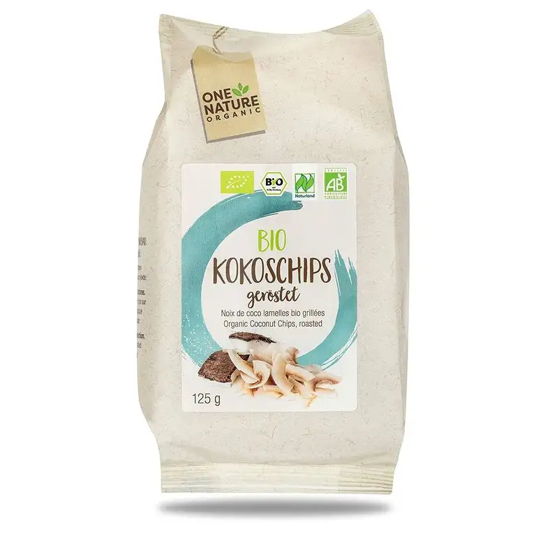 ONE NATURE Organic - BIO Kokoschips 6x125g – aus ökologischer Landwirtschaft – geröstet und knackig frisch – low carb chips - Urlaubsgefühle für Zuhause für’s Müsli und zum Backen