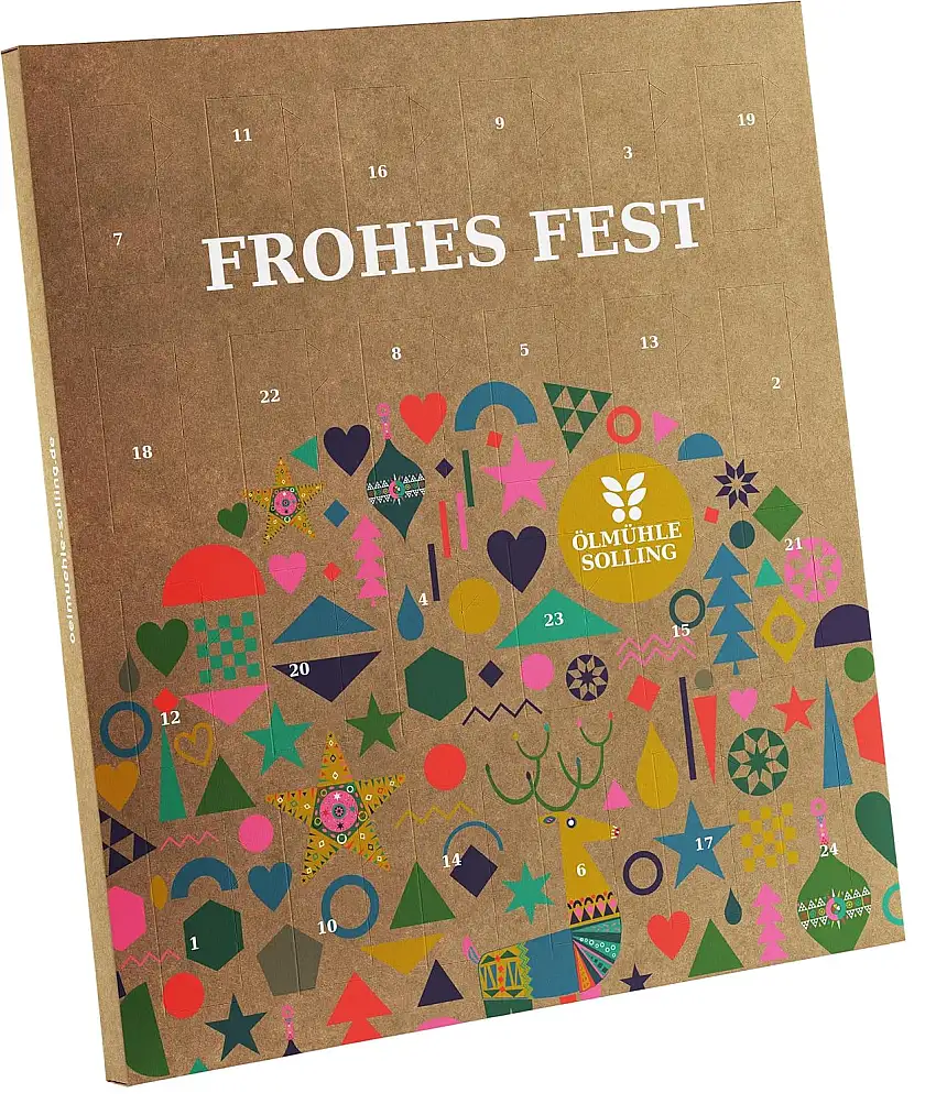 Adventskalender Frohes Fest mit 24 Bio Speiseölen und Essigen - Ölmühle Solling